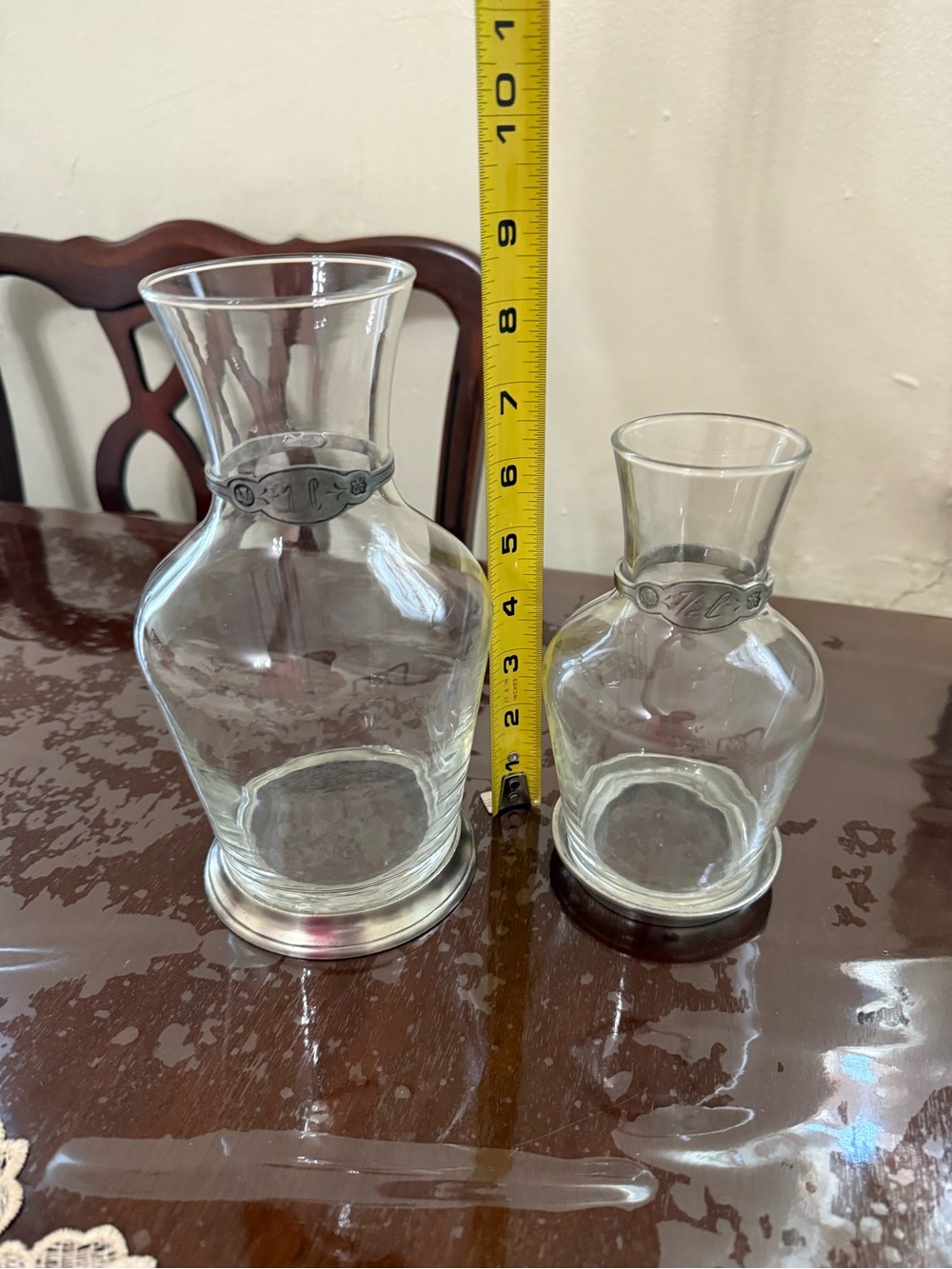 Clear Glass Decorative Vases with Silver-Tone Accent - Set of 2